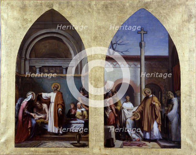 Esquisse pour l'église Saint-Séverin : Saint Séverin, abbé d'Agaune, guérit le roi Clovis..., c.1850 Creator: Sebastien-Melchior Cornu.