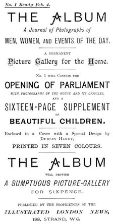 Advertisement for The Album - A Journal of Photographs of Men, Women, and Events of the Day, 1895. Creator: Unknown.