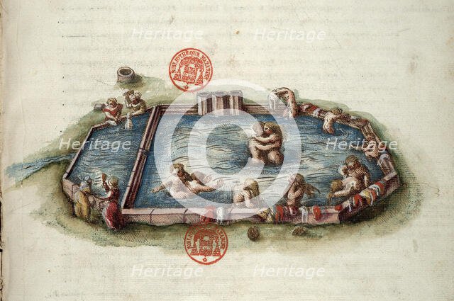 Bains de Bourbon-l'Archambault. Miniature from Générale description du pais et..., 1561-1574. Creator: Anonymous master.