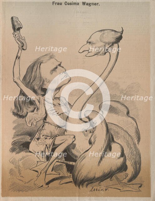 Richard Wagner as Swan and Cosima Wagner as Leda (Cover of "Die Bombe"), 1875. Creator: Frecskay, Laszlo (1844-1916).