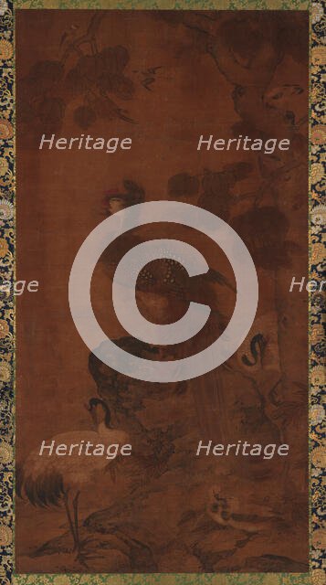 A Phoenix and two cranes under a tree, Ming dynasty, 16th-17th century. Creator: Unknown.