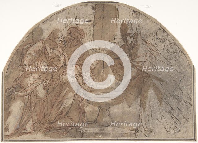 Scene of a Baptism of a Woman by a Bishop with Onlookers, 17th century. Creator: Anon.