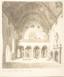Lea Castle, Worcestershire, View in the Great Hall, Looking West, ca. 1816. Creator: Attributed to John Carter.