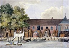 View of the Steelyard from the River Thames, Upper Thames Street, London, c1801.                   Artist: Charles Tomkins