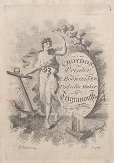 Trade Card for Croydon, Printer, Bookseller, and Umbrella Maker, 19th century., 19th century. Creator: T. Rickard.
