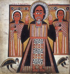 Three figures, two with swords. Creator: Unknown.