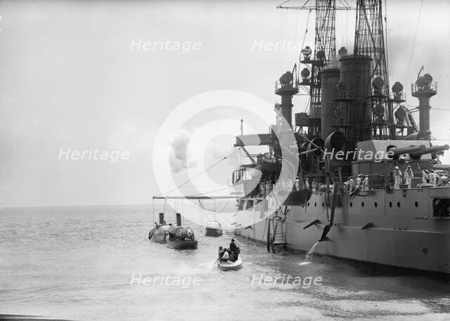 German Squadron Visit To U.S. - U.S. Battleship In Hampton Roads To Greet Squadron, 1912. Creator: Harris & Ewing.