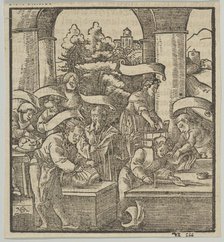 The Making of Armours, from Hymmelwagen auff dem, wer wol lebt..., 1517. Creator: Hans Schäufelein the Elder.
