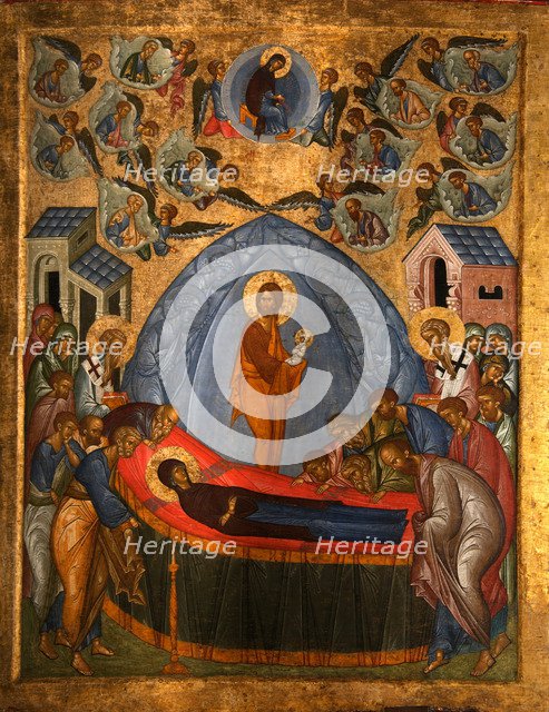 The Dormition of the Virgin, 15th century. Artist: Russian icon  