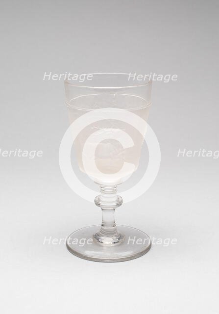 Westward Ho!/Pioneer pattern goblet (third of a set of four), c. 1876. Creator: Gillinder & Sons.