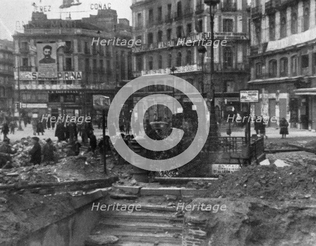 Spanish Civil War 1936-39. Madrid, effects of a bomb from a plane, in the subway entrance of the …