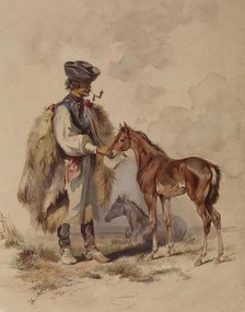 Peasant Feeding a Colt, c1850. Creator: Joseph Heicke.