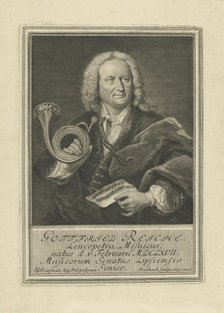Portrait of the trumpet player and composer Gottfried Reiche (1667-1734) , 1727. Creator: Rosbach, Johann Friedrich (active 1720s).