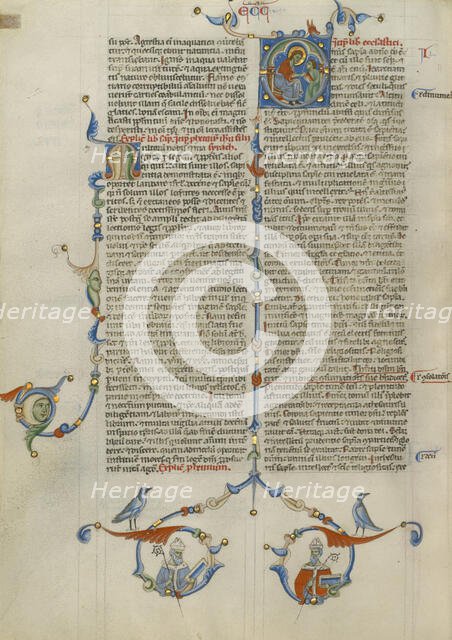 Initial O: Christ Giving a Book to a Man; Abbey Bible, about 1250-1262. Creator: Unknown.