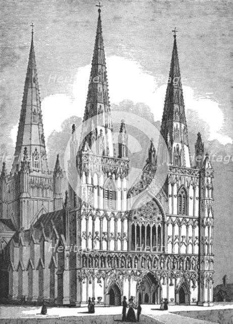 West Front of Lichfield Cathedral, Staffordshire, c1843. Artist: J Jackson.