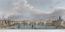 View of London Bridge from the west with boats on the River Thames, 1829. Artist: S Rogers