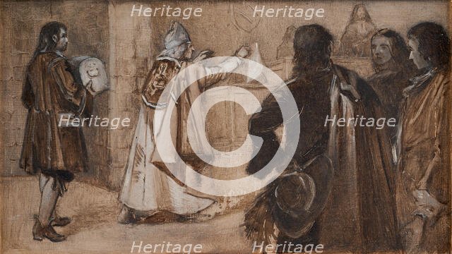 Lévêque de Drontheimhus apporte la preuve de l’innocence de Christian Ordener, c.1889. Creator: Guillaume Albert Demarest.