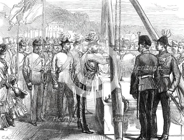 The Prince of Wales laying the Foundation-Stone of the Alexandra Battery, Gibraltar...1876. Creator: C.R..