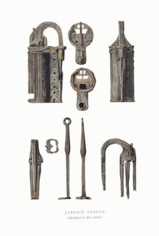 Old padlock. From the Antiquities of the Russian State, 1849-1853. Creator: Solntsev, Fyodor Grigoryevich (1801-1892).