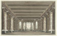 Design for a theater decor of a column gallery with Loggia, 1779. Creator: Pieter Barbiers.