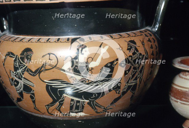 Hercules Brings Cerberus to Eurystheus, with Hermes and Athena, c6th century BC. Artist: Unknown.