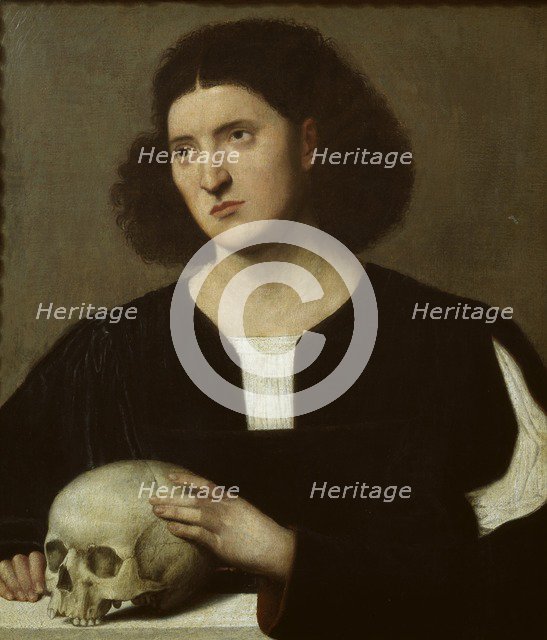 Portrait of a young Man with a Skull, c1510-1515. Artist: Bernardino Licinio.