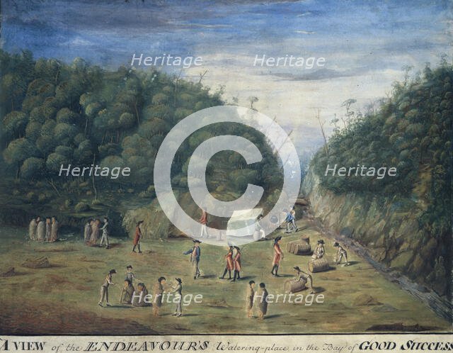 'A View of the Endeavour's Watering-place in the Bay of Good Success', c1768-c1780. Creators: Sydney Parkinson, A Buchan, JF Miller.