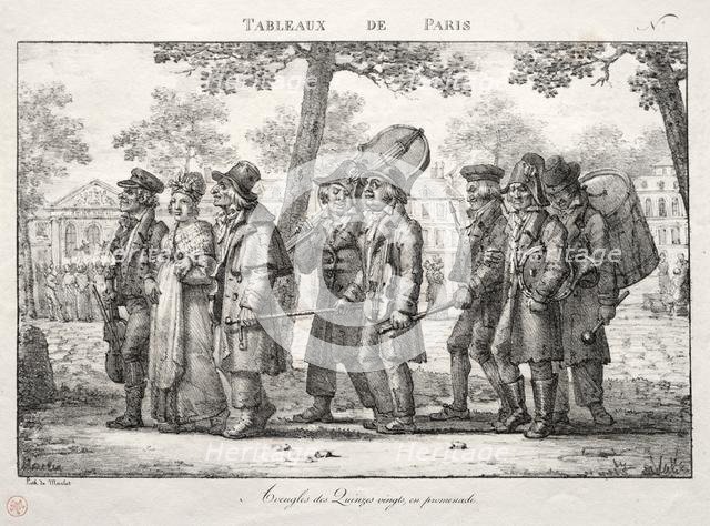 Scenes of Paris: Blind Men from the Quinze Vingts, Walking. Creator: Jean Henri Marlet (French, 1770-1847).