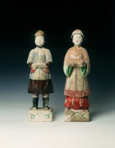 Pottery figures of a mandarin and lady, early Qing dynasty, China, 17th century. Artist: Unknown