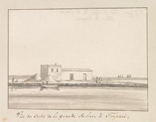 View of salt shack at large salt pan in Trapani, 1778. Creator: Louis Ducros.