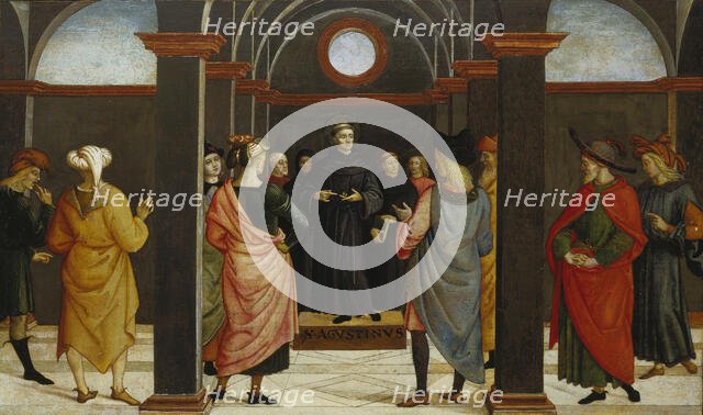 Saint Augustine disputing with the heretic Fortunatus, c1510. Creator: Umbrian Master.