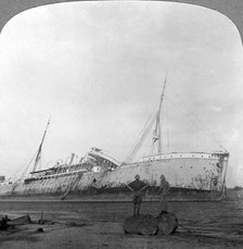 German cruiser sunk off Dar es Salaam, Tanzania, World War I, 1914-1918.Artist: Realistic Travels Publishers
