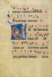 Initial V: The Raising of Drusiana; Antiphonal, late 13th century. Creator: Unknown.