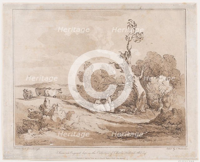 Landscape with Figures Collecting Wood Beneath Gnarled Trees, May 21, 1789., May 21, 1789. Creator: Thomas Rowlandson.