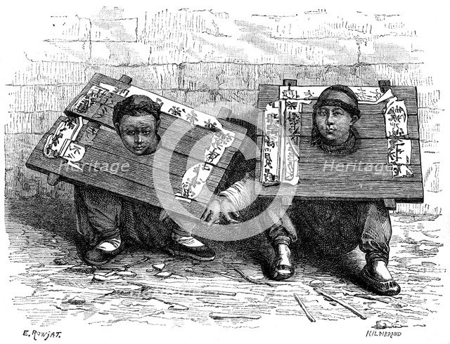 The pillory in Japan before the revolution, 1895.Artist: Hildibrand