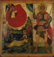 The Prophet Elijah and the Fiery Chariot. Saint Demetrius of Thessaloniki, Mid of 16th century. Artist: Russian icon  