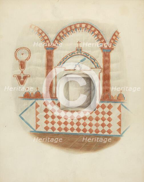 Wall Painting and Niche: Restoration Drawing, c. 1939. Creator: George E. Rhone.
