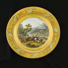 Dessert plate depicting the crossing of the Mondego, Portugal, 1810 (1810s). Artist: AJ Photographics.