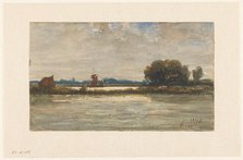 River view at Sliedrecht with sailing ship, 1871. Creator: Johannes Gysbert Vogel.