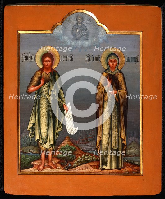 Saint John the Forerunner and Saint Olympia the Deaconess, End of 19th cen.. Artist: Russian icon  