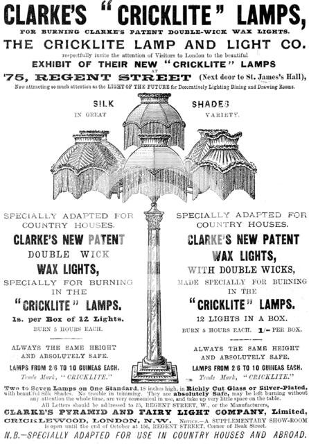 Advertisement for Clarke's "Cricklite" Lamps, 1898. Creator: Unknown.