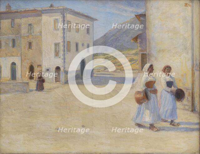 Young women going to the well at midday, Cività d'Antino, 1890. Creator: Henry Lørup.