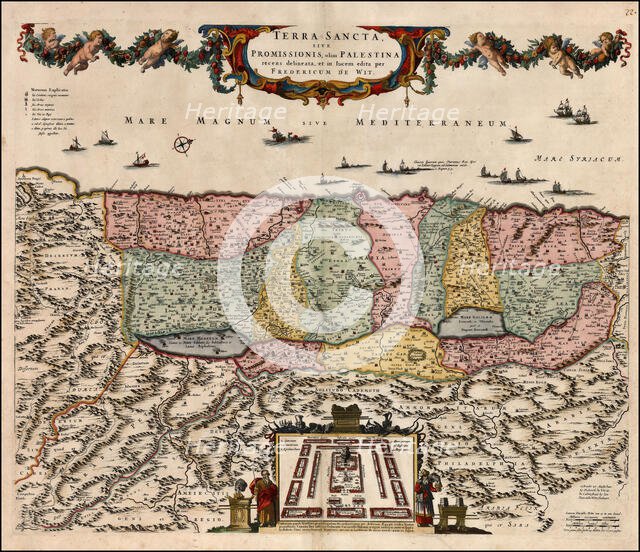 Map of the Holy Land Divided into the Twelve Tribes of Israel , 1670. Creator: Wit, Frederik de (1630-1706).