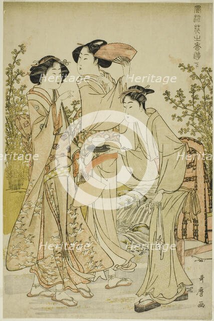 Elegant Pleasures: The Scent of Flowers, left (Furyu hana no ka asobi, ge), Japan, c. 1783. Creator: Kitagawa Utamaro.