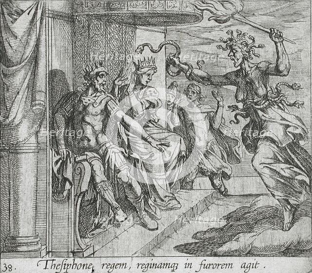 The Fury Tisiphone at the Palace of Athamas, published 1606. Creators: Antonio Tempesta, Wilhelm Janson.