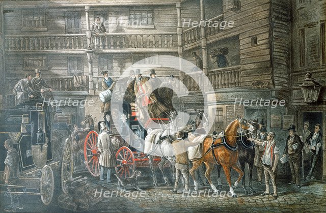 Inn yard with Mail Coach preparing to leave, c1840. Artist: Unknown