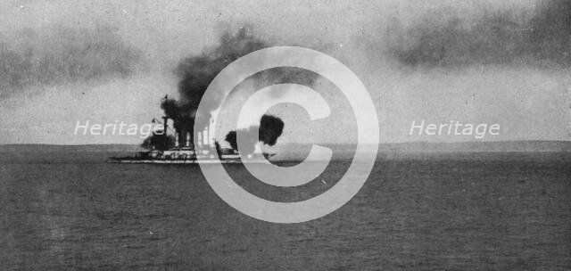 'La premiere salve du cuirasse russe "Etstafyi" contre les fortifications de Varna', c1915. Creator: Unknown.