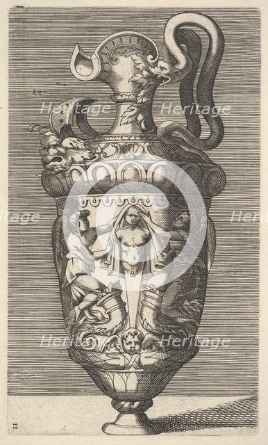 Vase with Two Winged Figures Draping a Term, 17th century. Creator: Rene Boyvin.