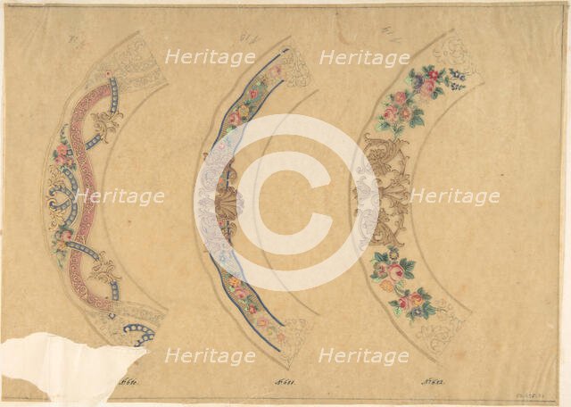 Three Designs for Plate Borders (recto); Three Designs for Plate Borders (verso), 19th century. Creator: Anon.