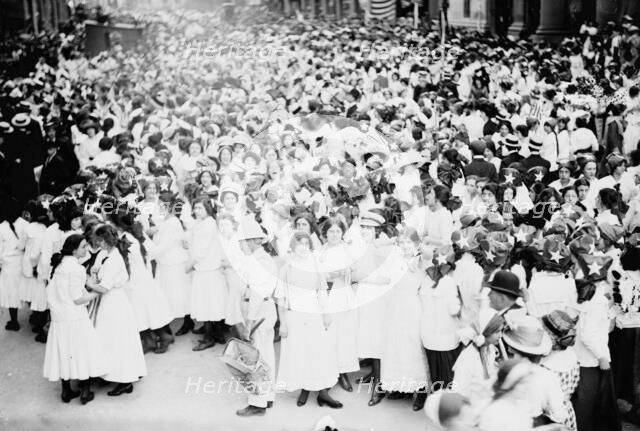 Hoisting flag - Wash. High School, between c1910 and c1915. Creator: Bain News Service.